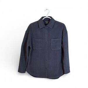 Athleta Fleece Shacket Shirt Jacket Navy Blue XS Button  Relaxed Fit